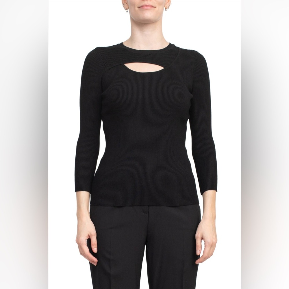 Carmen Marc Valvo black cutout rib knit sL